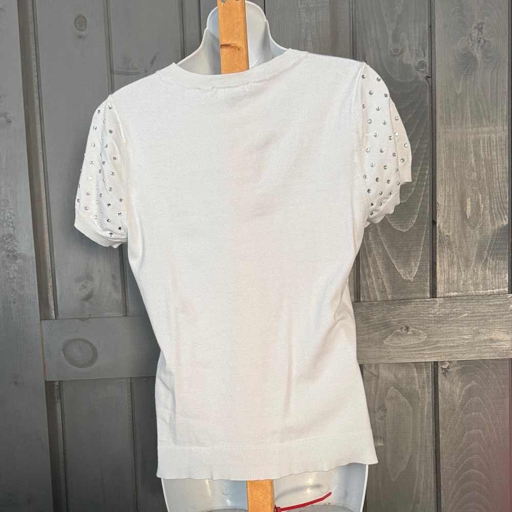 INC International Concepts White Studded Short Sleeve Top - Picture 2 of 3